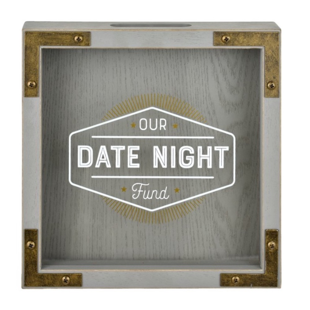 Mainstays Faux Wood Date Night Piggy Bank & Money Jar, Gold